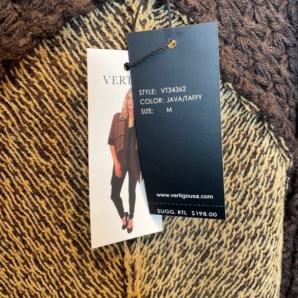 Vertigo All Over Print Fringe Kimono Cardigan in Java Taffy Brown Medium New - Picture 4 of 8